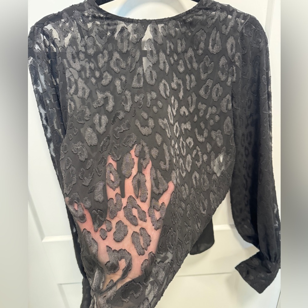 Express Black Sheer Leopard-Texture Long Sleeve B… - image 5